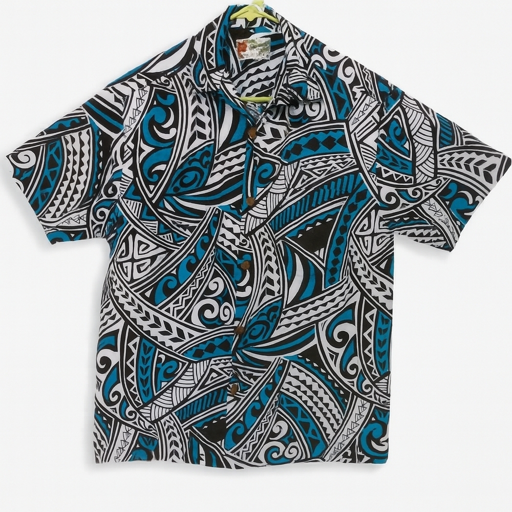 Hilo Hattie Teal and Black Abstract Shirt